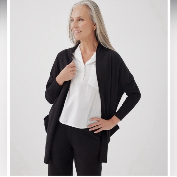PACT Airplane Cardigan Black Organic Cotton Relaxed Fit  S / M - Picture 1 of 10